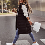 Long Hooded Puffer Vest with Zip Front