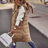 Long Hooded Puffer Vest with Zip Front