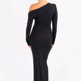 Off-Shoulder Ruched Glitter Maxi Dress