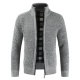Textured Knit Zip Front Cardigan with Stand Collar and Ribbed Trim