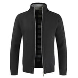 Textured Knit Zip Front Cardigan with Stand Collar and Ribbed Trim