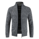 Textured Knit Zip Front Cardigan with Stand Collar and Ribbed Trim