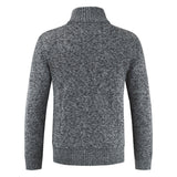 Textured Knit Zip Front Cardigan with Stand Collar and Ribbed Trim