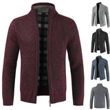 Textured Knit Zip Front Cardigan with Stand Collar and Ribbed Trim
