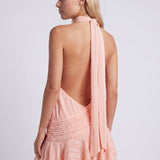 Halter Mini Dress with Pleated Waist and Ruffle Hem