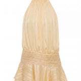 Halter Mini Dress with Pleated Waist and Ruffle Hem