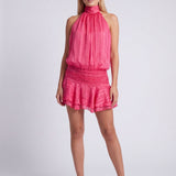 Halter Mini Dress with Pleated Waist and Ruffle Hem