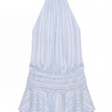 Halter Mini Dress with Pleated Waist and Ruffle Hem