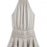 Halter Mini Dress with Pleated Waist and Ruffle Hem