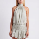 Halter Mini Dress with Pleated Waist and Ruffle Hem