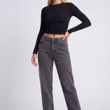 Ruched Long-Sleeve Crop Top with Crew Neck