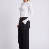 Ruched Long-Sleeve Crop Top with Crew Neck