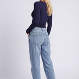 Ruched Long-Sleeve Crop Top with Crew Neck