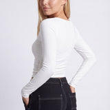 Ruched Long-Sleeve Crop Top with Crew Neck