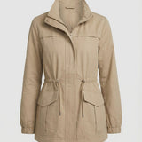 Zip Front Jacket with Flap Pockets and Stand Collar