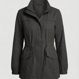 Zip Front Jacket with Flap Pockets and Stand Collar