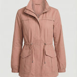 Zip Front Jacket with Flap Pockets and Stand Collar