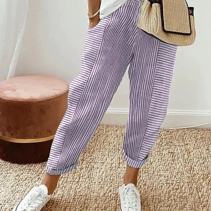 Maelle | Striped Linen Jogger Pants Women Summer Relaxed Casual