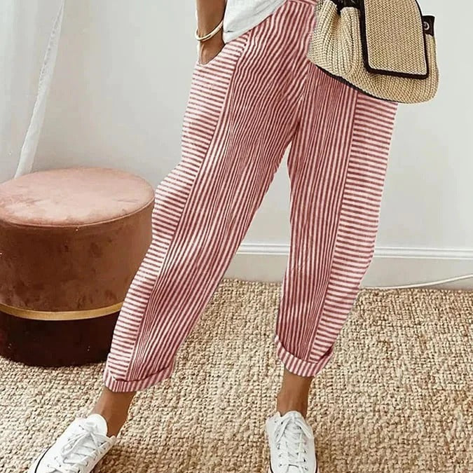 Maelle | Striped Linen Jogger Pants Women Summer Relaxed Casual