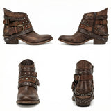 Studded Ankle Boots with Buckle Straps and Chain Detail