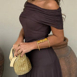 One-Shoulder Draped Maxi Wedding Guest Dress