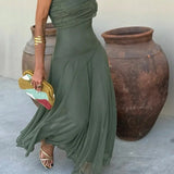 One-Shoulder Draped Maxi Wedding Guest Dress