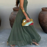 One-Shoulder Draped Maxi Wedding Guest Dress