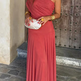One-Shoulder Draped Maxi Wedding Guest Dress