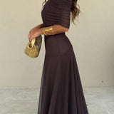 One-Shoulder Draped Maxi Wedding Guest Dress