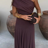 One-Shoulder Draped Maxi Wedding Guest Dress
