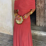 One-Shoulder Draped Maxi Wedding Guest Dress
