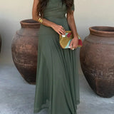 One-Shoulder Draped Maxi Wedding Guest Dress
