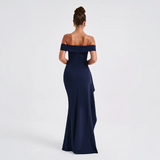 Ruched Off-Shoulder Maxi Dress with Side Slit