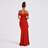 Ruched Off-Shoulder Maxi Dress with Side Slit