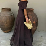 Off-Shoulder Mesh Maxi Wedding Guest Dress