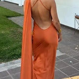 One-Shoulder Maxi Dress with Cape Sleeve