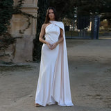 One-Shoulder Maxi Dress with Cape Sleeve