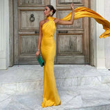 One-Shoulder Maxi Dress with Cape Sleeve