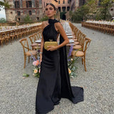 One-Shoulder Maxi Dress with Cape Sleeve