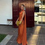 One-Shoulder Maxi Dress with Cape Sleeve
