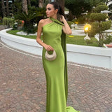 One-Shoulder Maxi Dress with Cape Sleeve