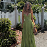 Pleated Lace Halter Maxi Wedding Guest Dress