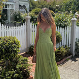 Pleated Lace Halter Maxi Wedding Guest Dress