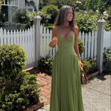 Pleated Lace Halter Maxi Wedding Guest Dress