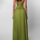 Pleated Lace Halter Maxi Wedding Guest Dress