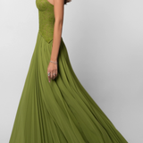Pleated Lace Halter Maxi Wedding Guest Dress