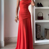 Ruched Maxi Dress with One-Shoulder Neckline