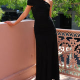 Ruched Maxi Dress with One-Shoulder Neckline