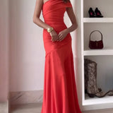 Ruched Maxi Dress with One-Shoulder Neckline