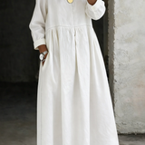Denim Maxi Dress with Flared Skirt and Round Neck